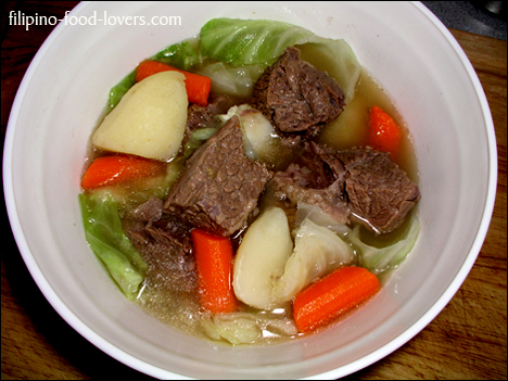 Nilagang Baka with Cabbage and Potatoes in a bowl